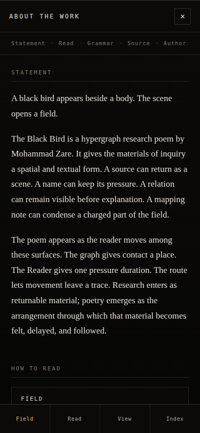 The Black Bird mobile About chamber