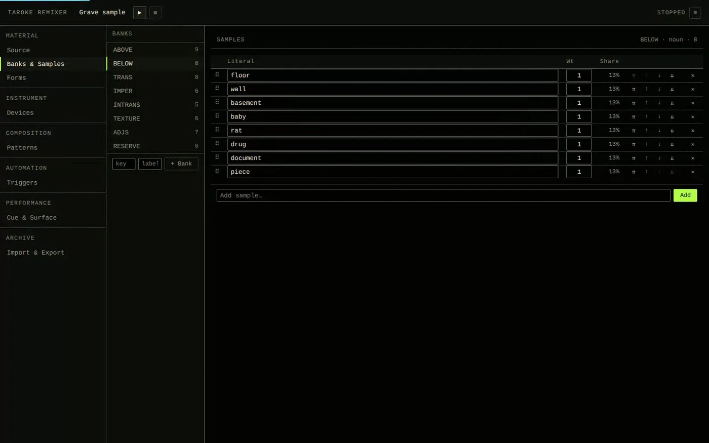 TAROKE REMIXER: Material