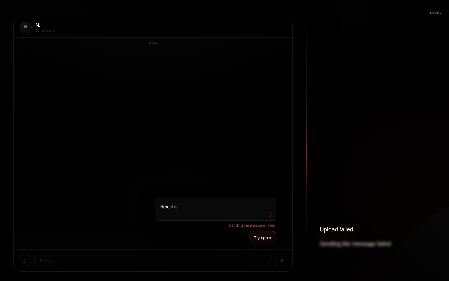 UNHAPPY Scenario after message sending fails, with the outgoing message still visible.